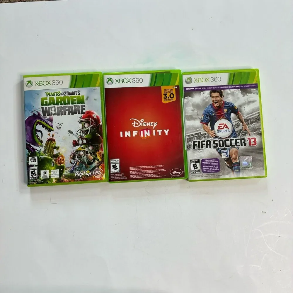 Lot of 3 XBOX 360 Games Tested Disney Infinity Plants & Zombies FIFA Soccer